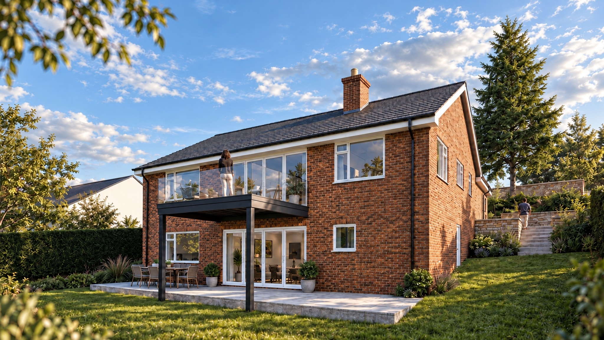 Brick house with contemporary rear extension and raised terrace — house extension project